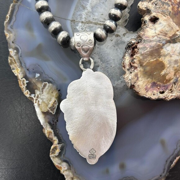 Sterling Southwestern Style Elongated Chrysocolla Decorated Pendant For Women - Picture 9 of 10